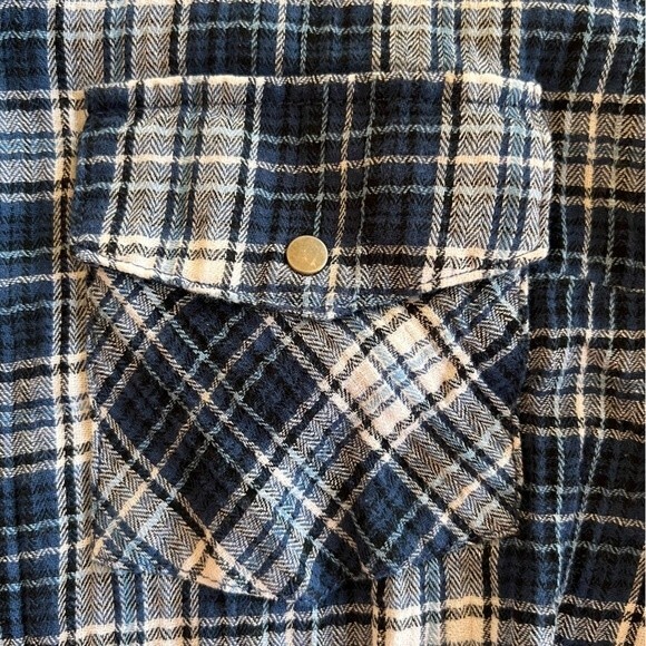 Kut From The Kloth Blue Plaid Snap Front Roll Tab Shirt Top Size L - Picture 6 of 13